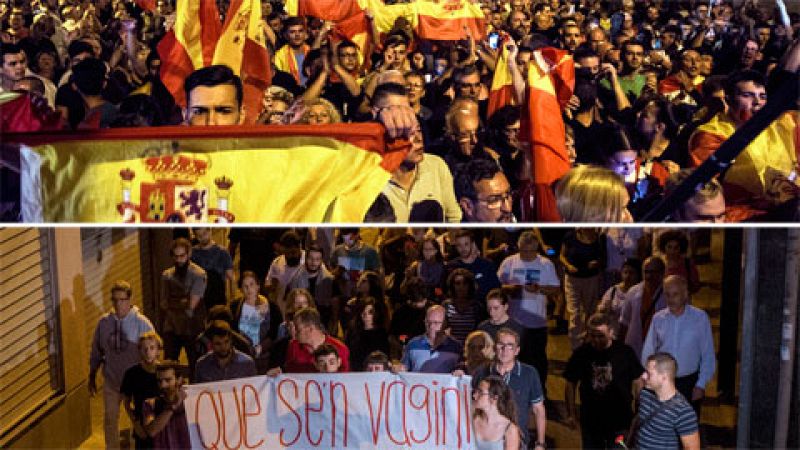 Manifestaciones en contra y a favor de que policías y guardias civiles se alojen en el cuartel de Sant Boi