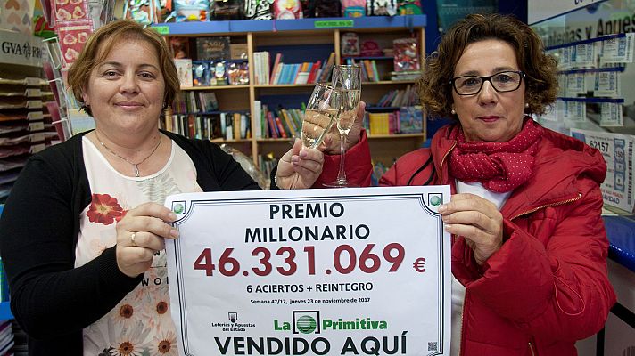 Telediario 1 - Seis mujeres ganan 46 millones en la Primitiva en Salvaterra de Miño, en Pontevedra