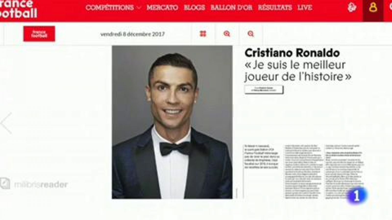 Telediario 1: Los entrenadores opinan sobre el mejor de la historia tras el quinto Balón de Oro de Cristiano | RTVE Play