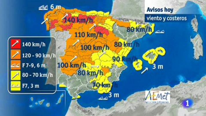 Telediario 1 - La borrasca Ana llega a España con fuertes precipitaciones y un intenso temporal de viento