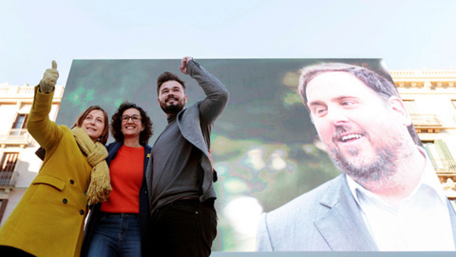 Telediario 1: Junqueras interviene en un mitin de ERC por medio de un audio grabado en la cárcel | RTVE Play