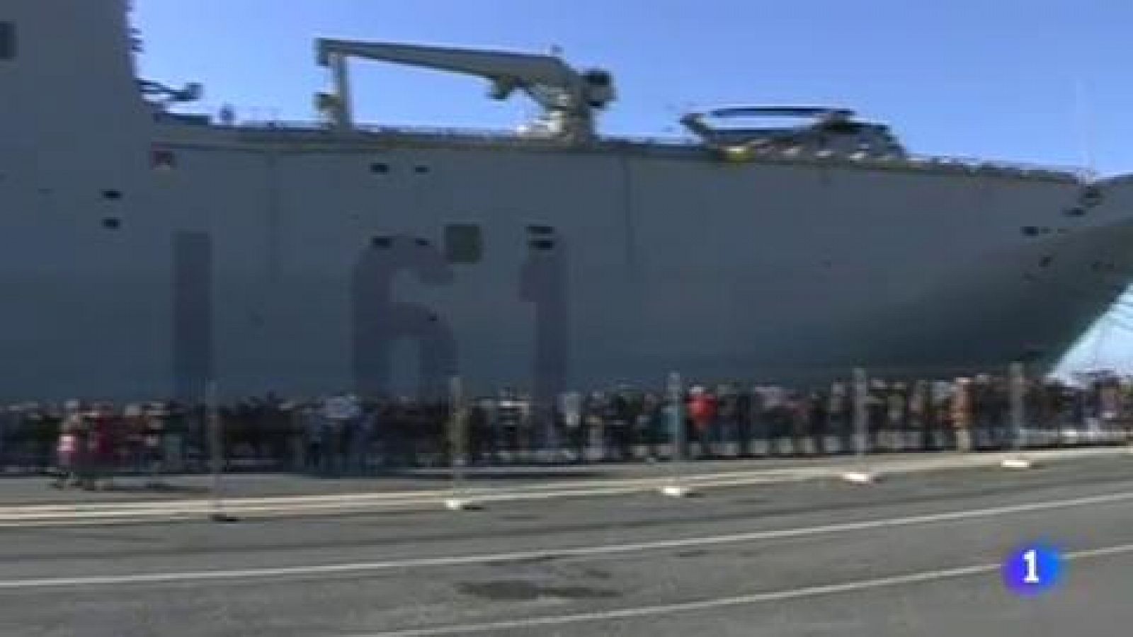 Telediario 1: Jornada de puertas abiertas en el Puerto de Huelva donde se encuentra el portaaviones Juan Carlos I | RTVE Play