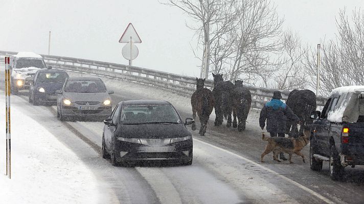 Telediario 1 - El temporal de nieve cierra decenas de carreteras
