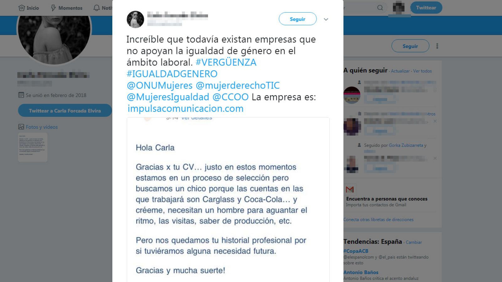 Una agencia de comunicación rechazó el CV de una mujer porque necesitaban "un hombre para aguantar el ritmo"