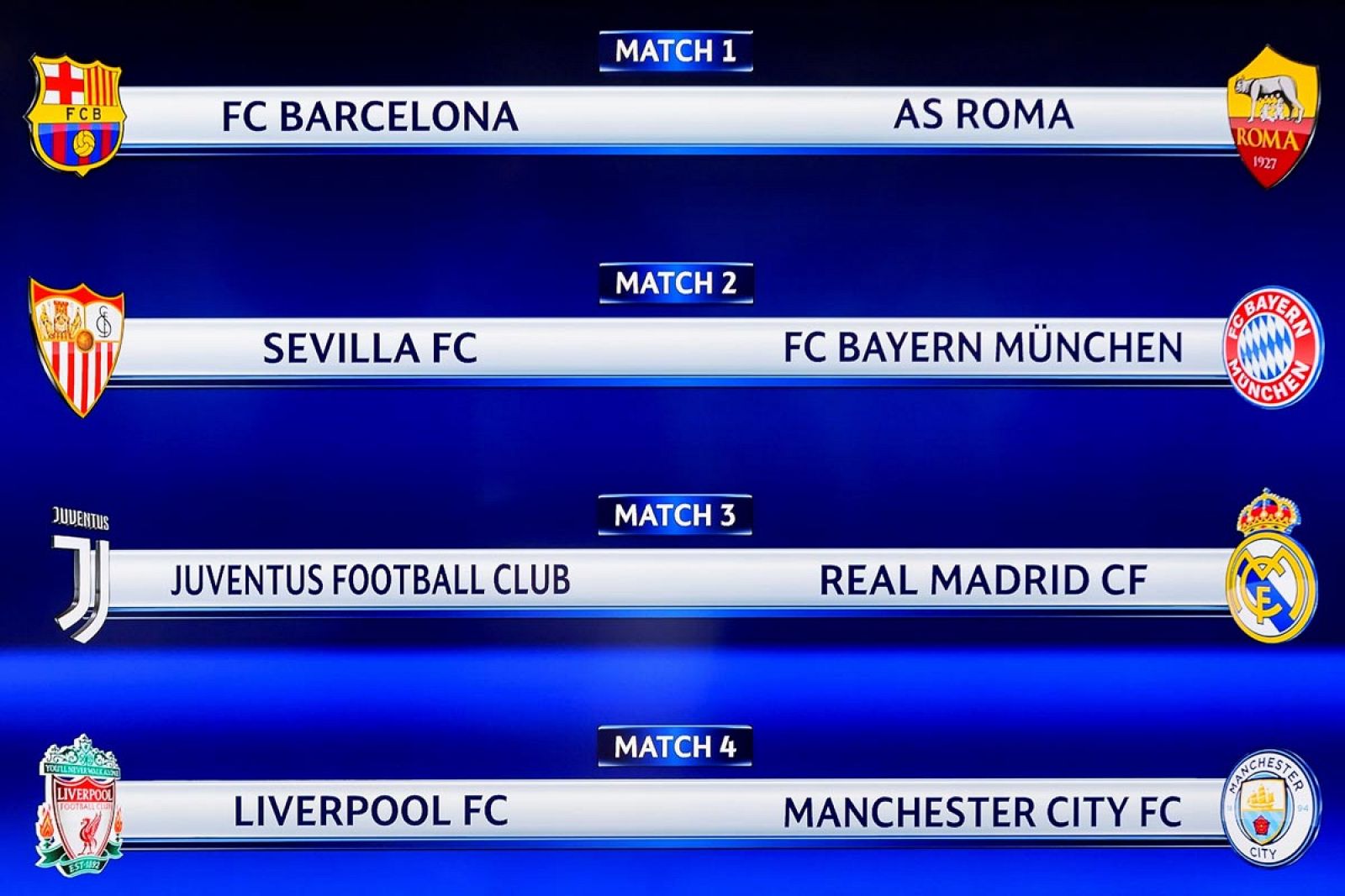 Barça-Roma, Juventus-Real Madrid y Sevilla-Bayern, cruces de cuartos