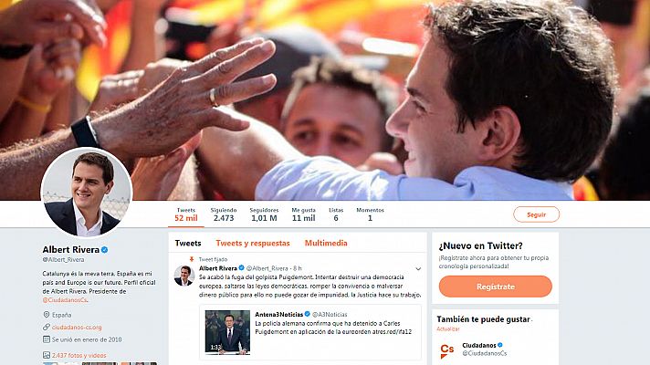 Telediario 1 - Los cuatro grandes partidos reaccionan a la detención de Puigdemont