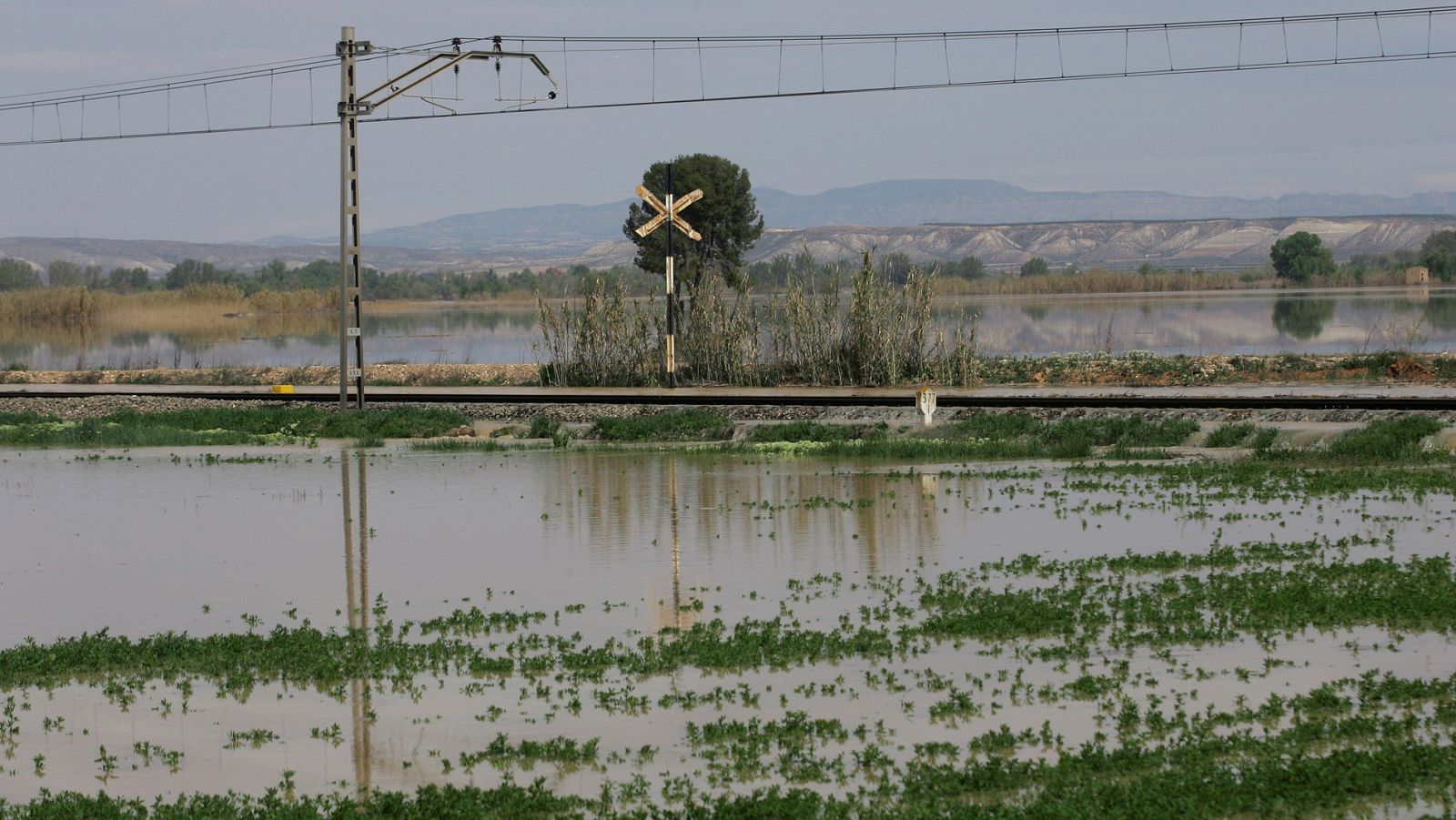 La crecida del Ebro inunda los cultivos de Aragón ante el tempor de los agricultores