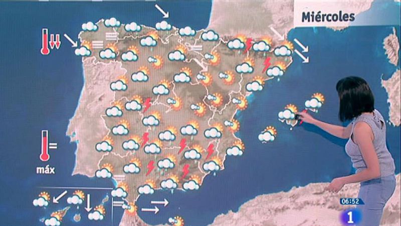 Este miércoles persisten las tormentas en el este y Baleares con temperaturas al alza