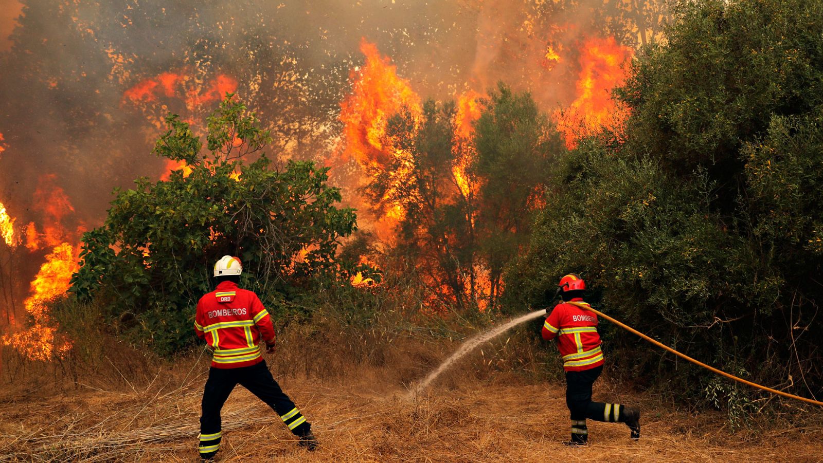 Las fuertes rachas de viento propagan el incendio que devora una zona montañosa del Algarve, en Portugal