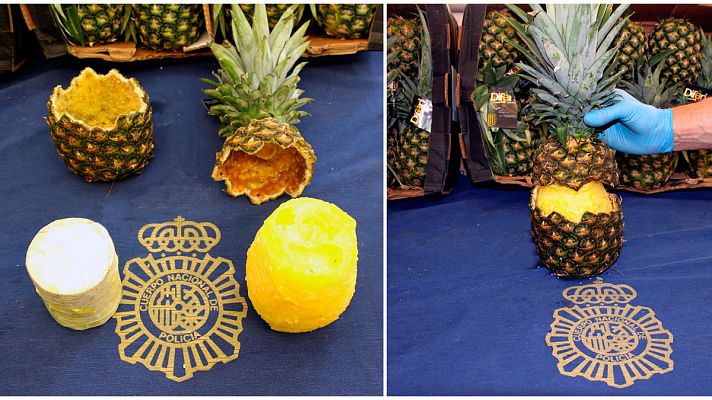 Telediario 1 - Incautan 67 kilos de cocaína en el interior de varias piñas en Mercamadrid