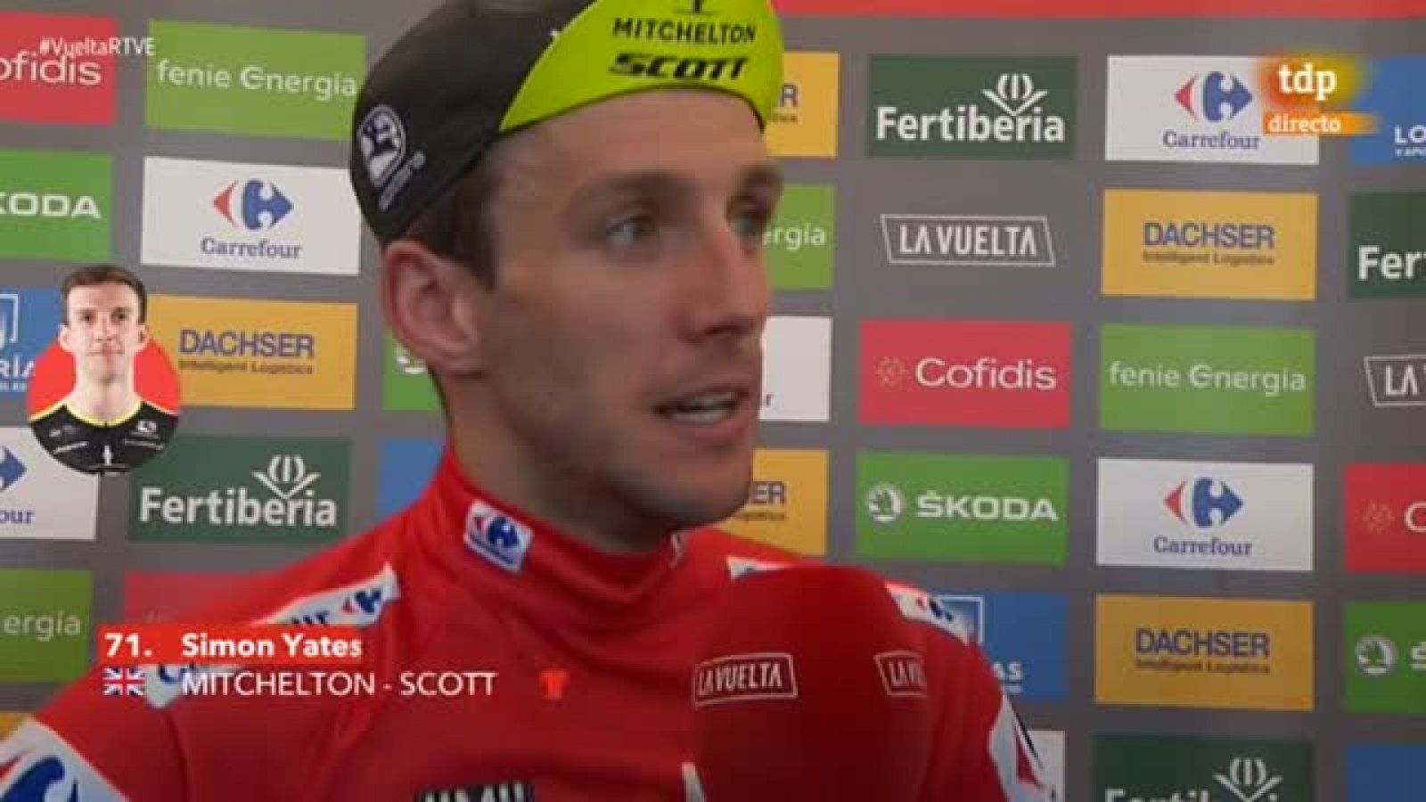 El ciclista británico Simon Yates (Mitchelton-Scott) recuperó el  maillot de líder de la Vuelta a España tras conquistar el alto de Les  Praeres en la decimocuarta etapa, imponiéndose a Alejandro Valverde y  Nairo Quintana en un final explosivo que h