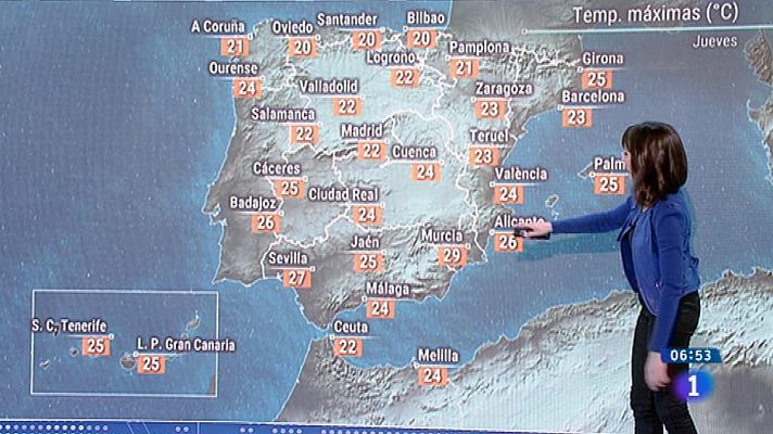 Lluvias fuertes en Canarias y temperaturas estables en Península