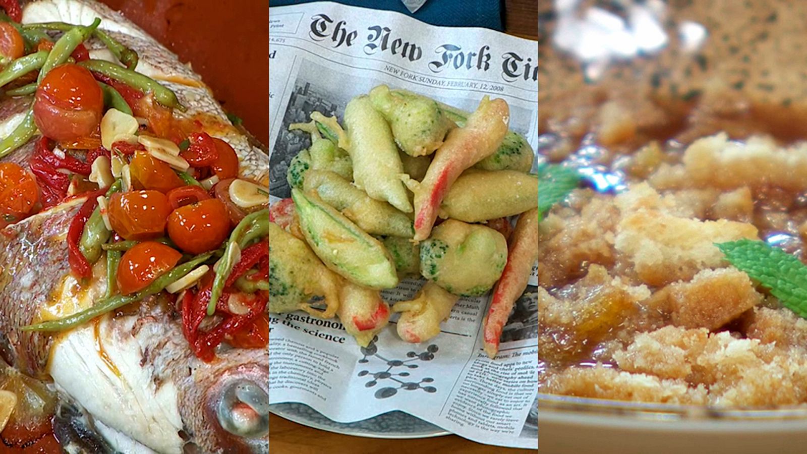 Torres en la cocina - Tempura de verduras, pargo y naranja con granada