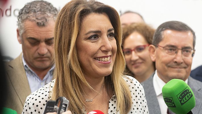 Telediario 1 - Una protesta de taxistas obliga a suspender un mitin de Susana Díaz en Sevilla