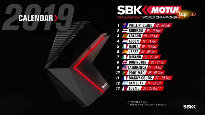  - WorldSBK 2019. Más carreras en el calendario
