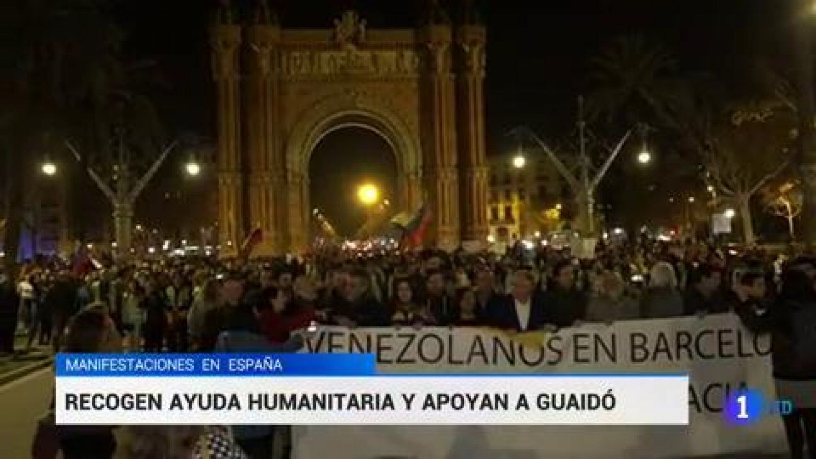 Telediario 1: Manifestaciones en ciudades españolas para pedir que la ayuda humanitaria entre en Venezuela | RTVE Play