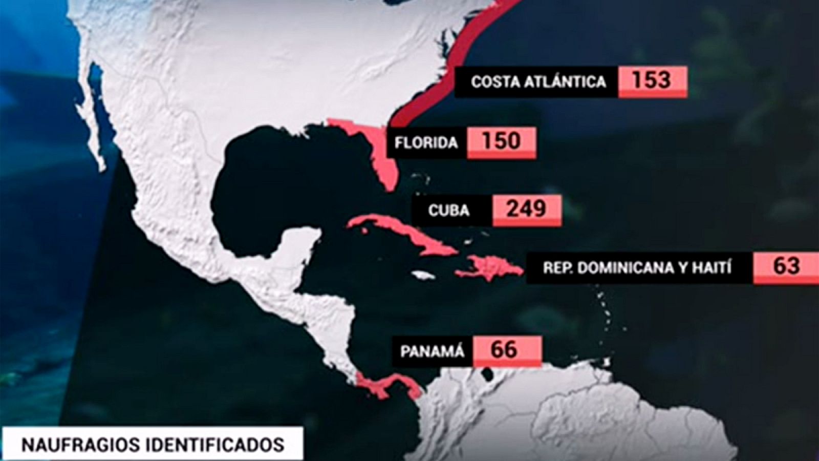 Entre 1492 y 1898, 681 barcos españoles naufragaron en el caribe. Un equipo del ministerio de cultura ha trabajado durante 5 años para documentar y localizar esos barcos hundidos. El resultado: un increíble mapa del tesoro.