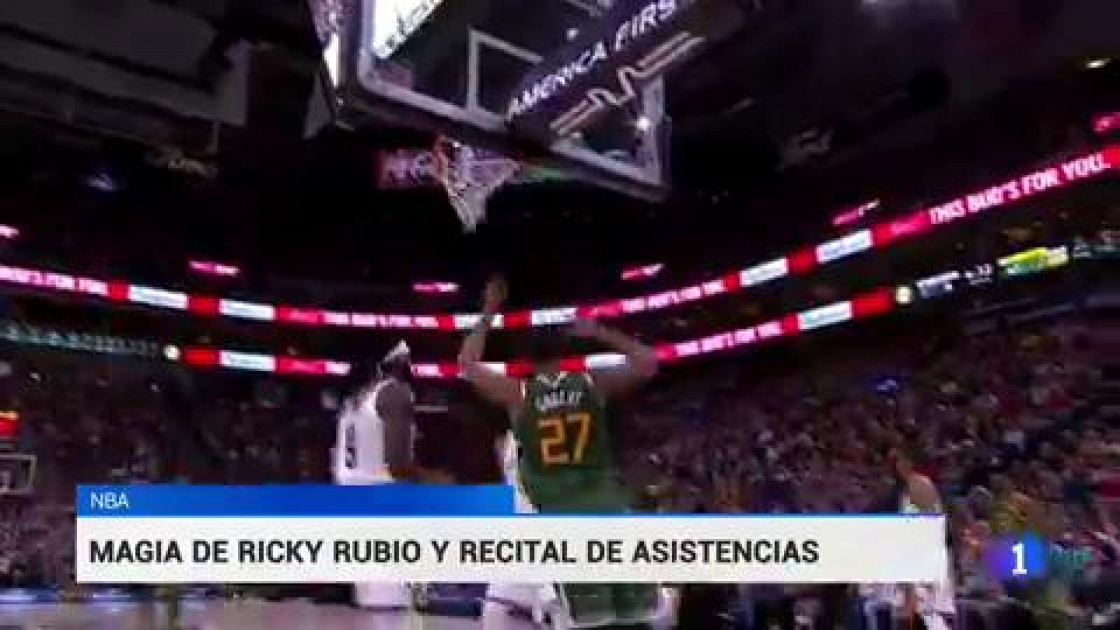 Recital de Ricky Rubio en la victoria de Jazz