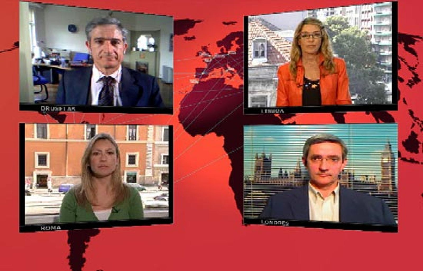 Los corresponsales de TVE, Álvaro L. Goikoetxea -Bruselas-, María Oña -Lisboa-, Miguel Ángel Idígoras -Londres- y Marisa Rodríguez Palop -Roma-, analizan las próximas Elecciones Europeas.