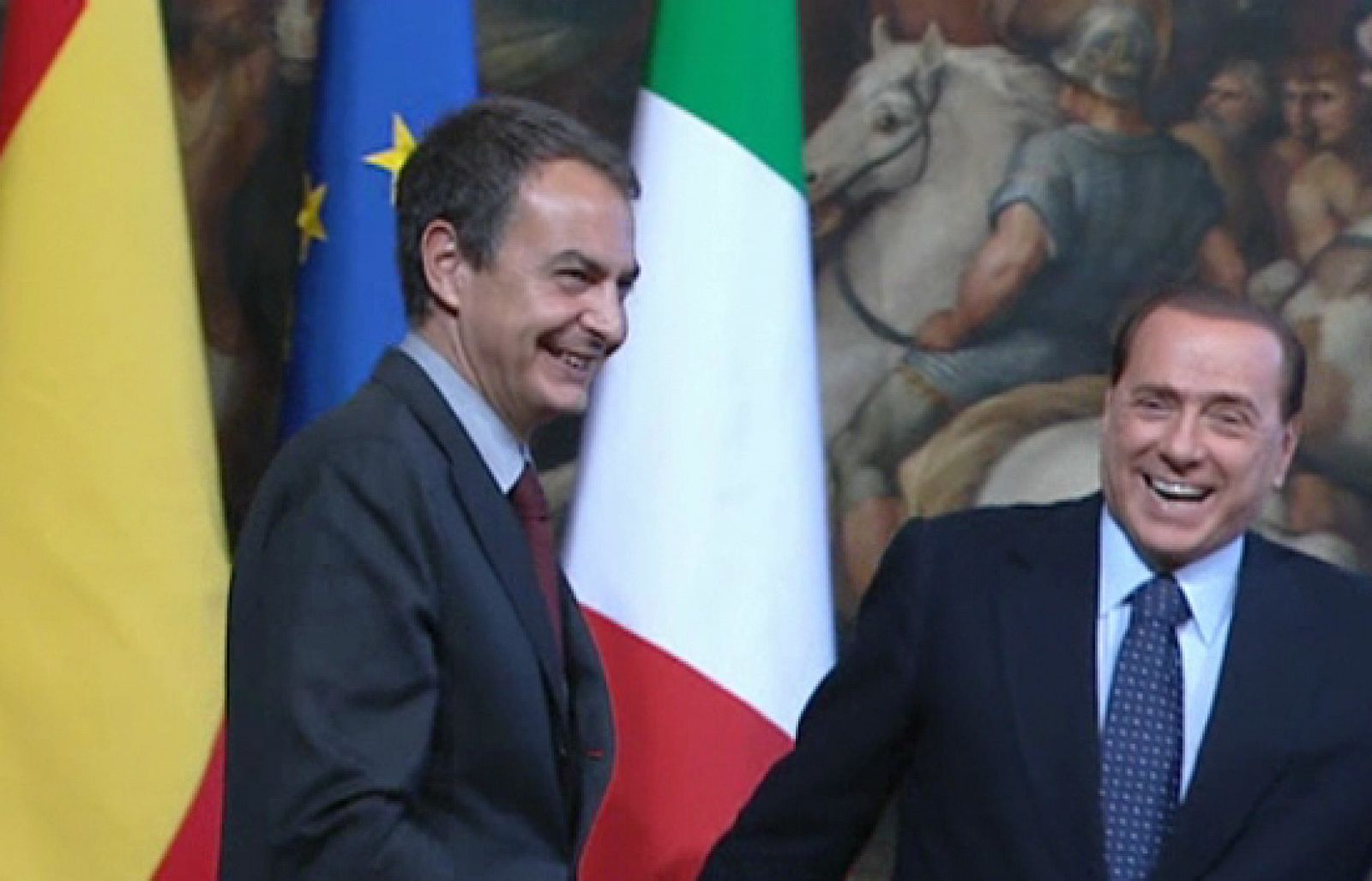 Berlusconi recibe a Zapatero en la sede del Gobierno