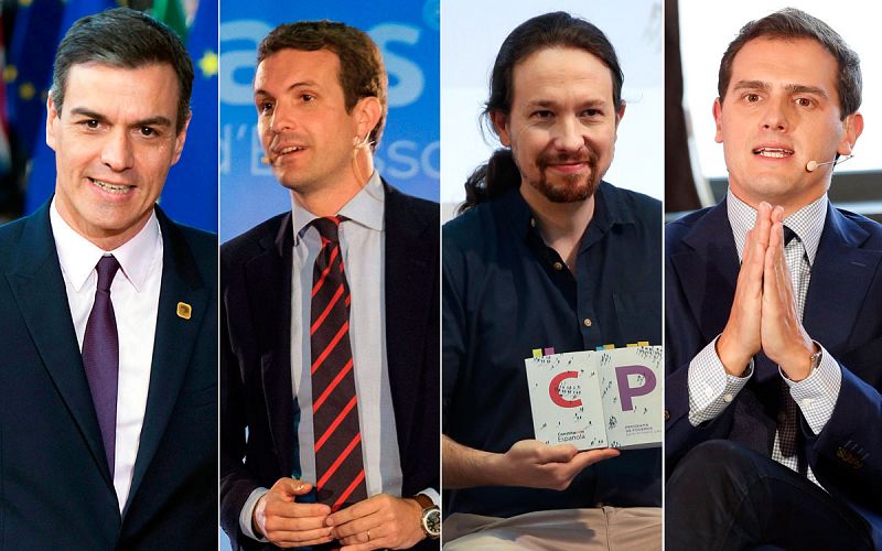 Todo listo en el plató de TVE para el debate a cuatro con Sánchez, Casado, Iglesias y Rivera