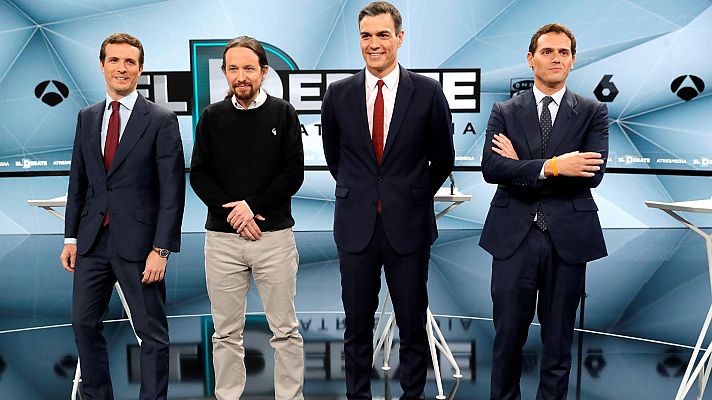 Telediario 1 - Casado y Rivera se enzarzan por el voto de la derecha en un debate que aleja aún más a PSOE y Cs