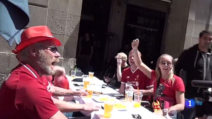 Telediario 1 - Tensa calma en Barcelona tras los altercados provocados por ultras del Liverpool