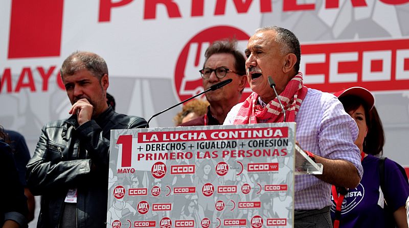 Los sindicatos exigen reformas urgentes al próximo Gobierno en la manifestación del Primero de Mayo en Madrid
