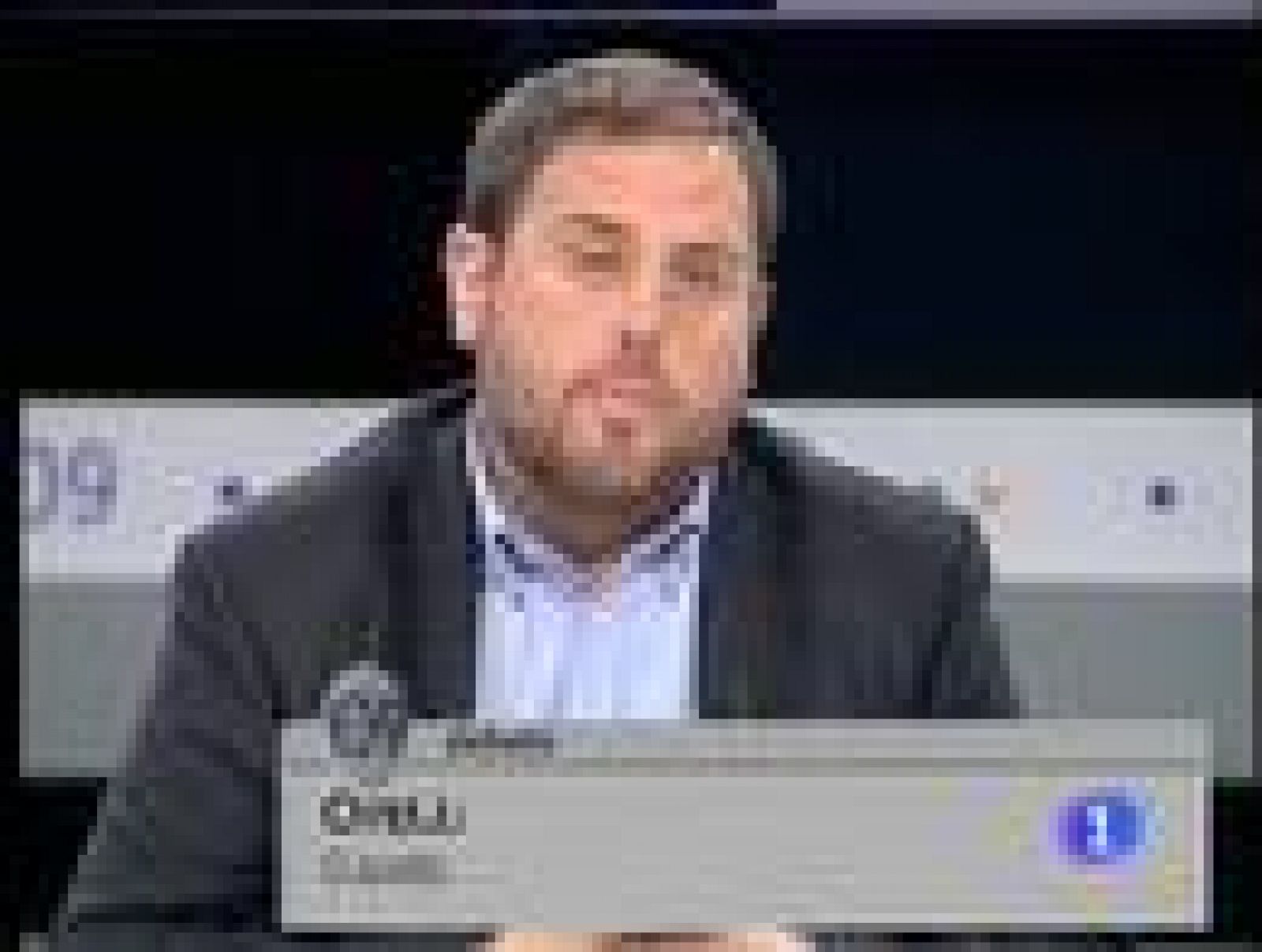 Junqueras (EdP), Meyer (IU), Tremosa (CpE), De Grandes (PP) y Jáuregui (PSOE) piden el voto para el partido que cada uno representa y exponen sus conclusiones en el debate a cinco de la noche de este miércoles en RTVE (03/06/09).
