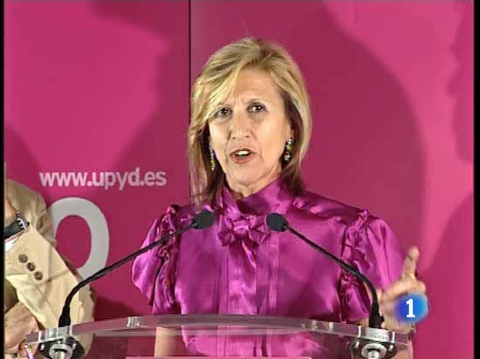 Rosa Díez valora los resultados obtenidos por su formación, UPyD, en las elecciones europeas.  