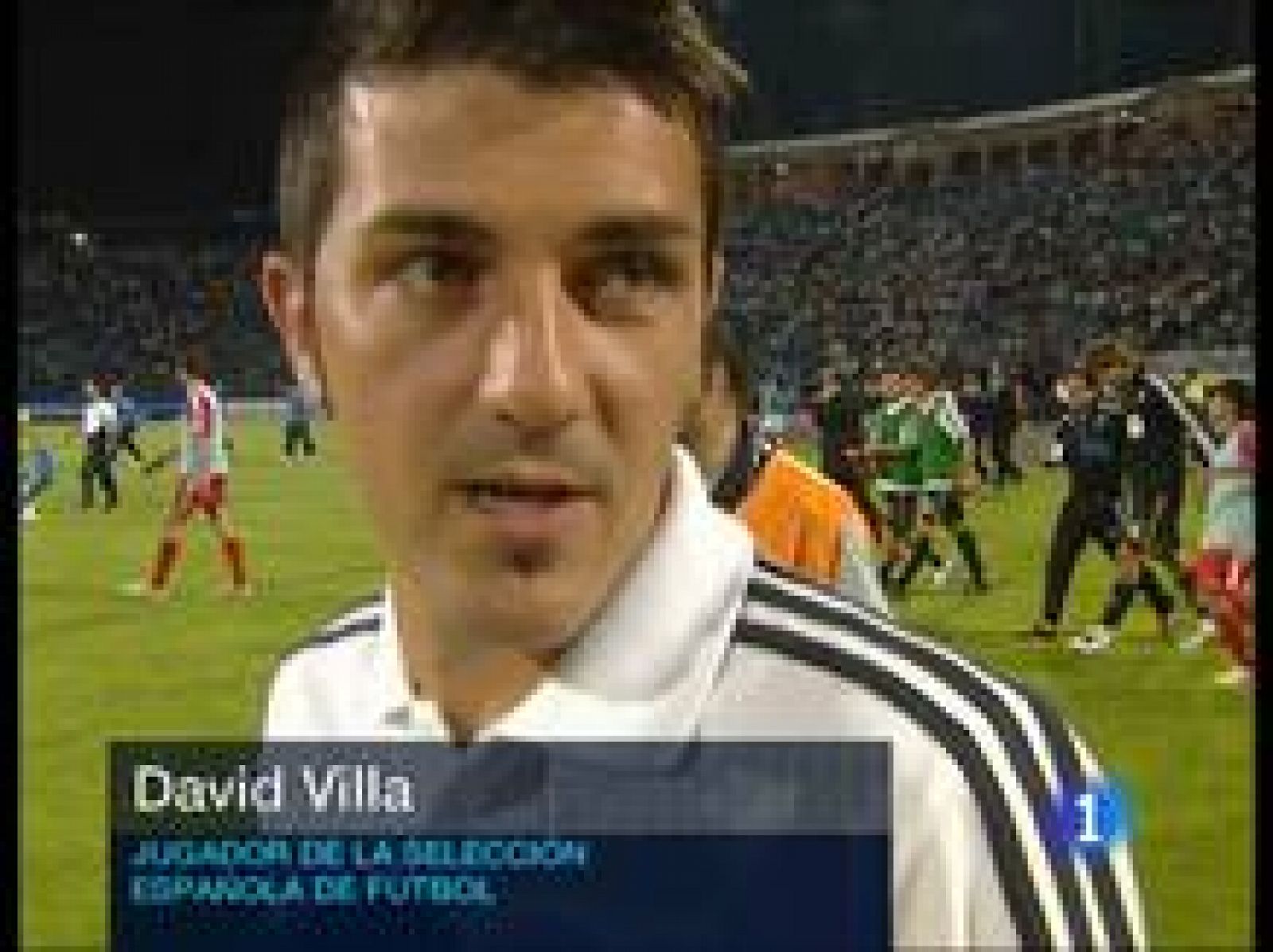 El delantero de la selección española, David Villa, celebra la victoria de su equipo ante Azerbaiyán por 6-0. 