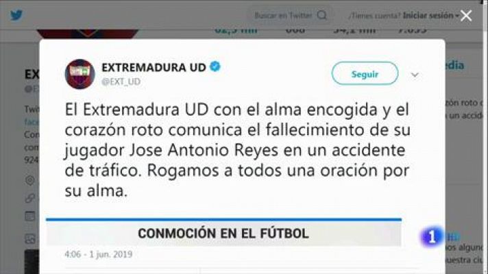 Telediario 1 - El mundo del deporte, conmocionado y "con el corazón roto" por la muerte de Reyes