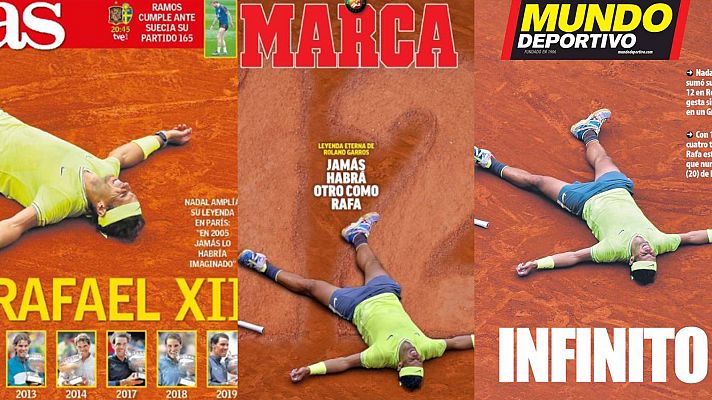 Telediario 1 - Agotados los adjetivos, la prensa eleva a Nadal a la categoría de mito