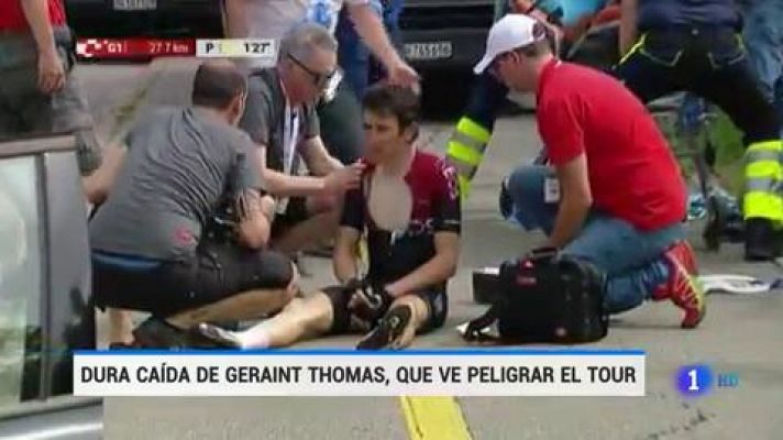 Dura caída de Geraint Thomas en la Vuelta a Suiza 