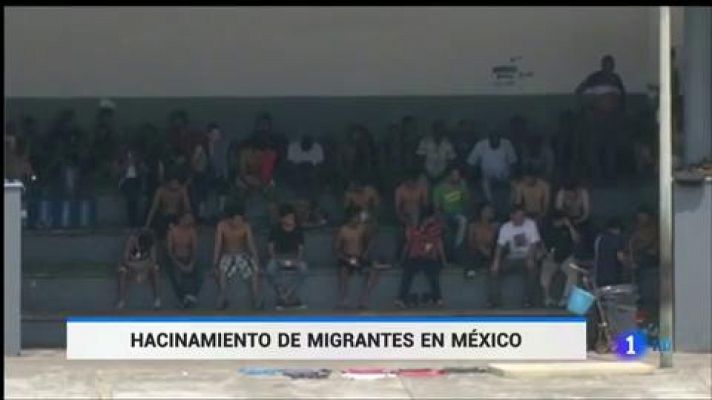 Hacinamiento de migrantes en la frontera de Guatemala con México