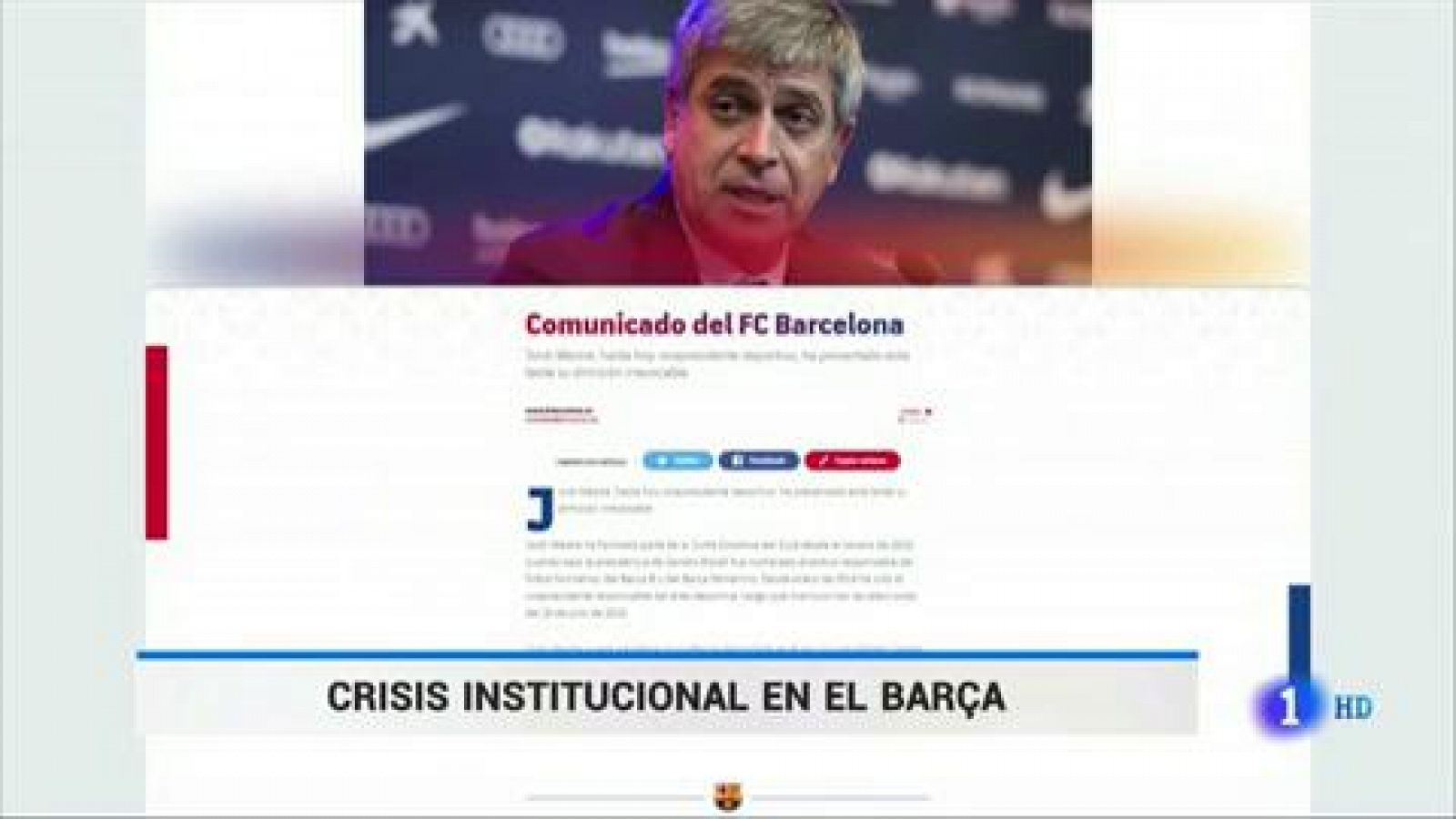 Telediario 1: Dimite el vicepresidente deportivo del FC Barcelona, Jordi Mestre  | RTVE Play