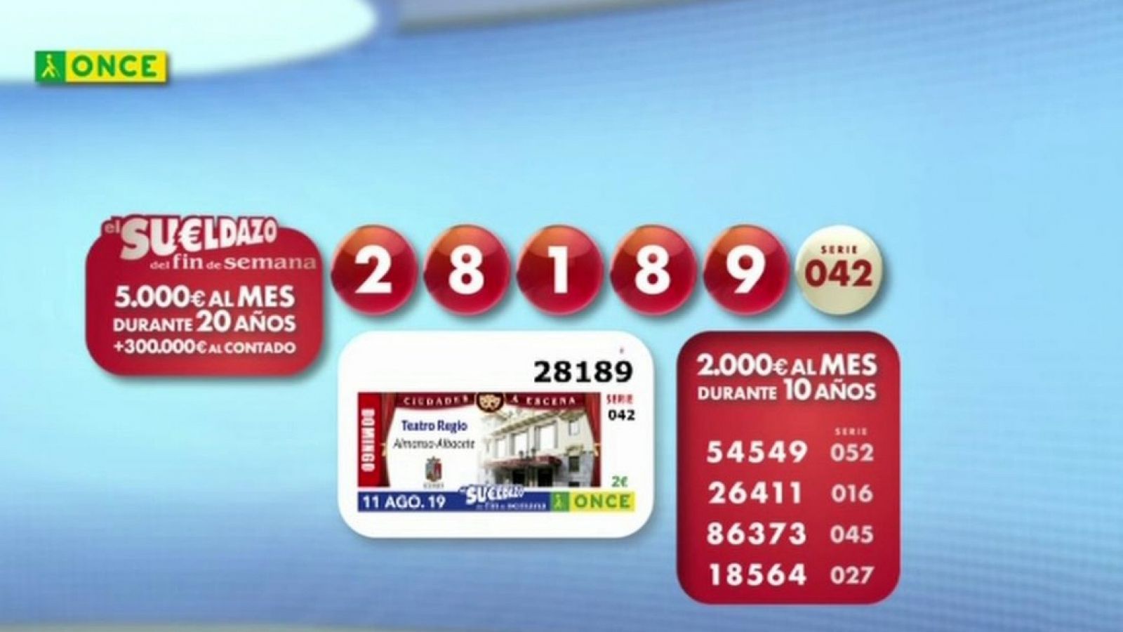 Sorteo ONCE - 11/08/19 - ver ahora