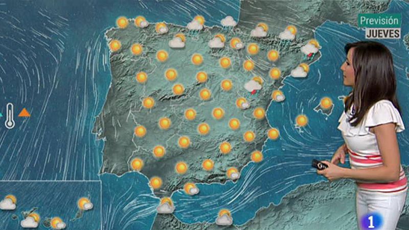 Las temperaturas serán significativamente altas este jueves en los valles del Tajo, Guadiana y Guadalquivir, así como en Canarias, con lluvias débiles a primeras horas del día en el área Cantábrica y posibilidad de tormentas localmente fuertes en el 