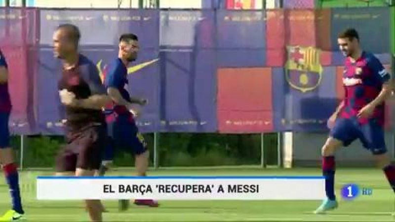 El capitán del Barcelona, el argentino Lionel Messi, volvió a entrenarse este miércoles con sus compañeros después de recuperarse de una lesión en el sóleo de la pierna derecha que le impidió jugar el primer partido de Liga.