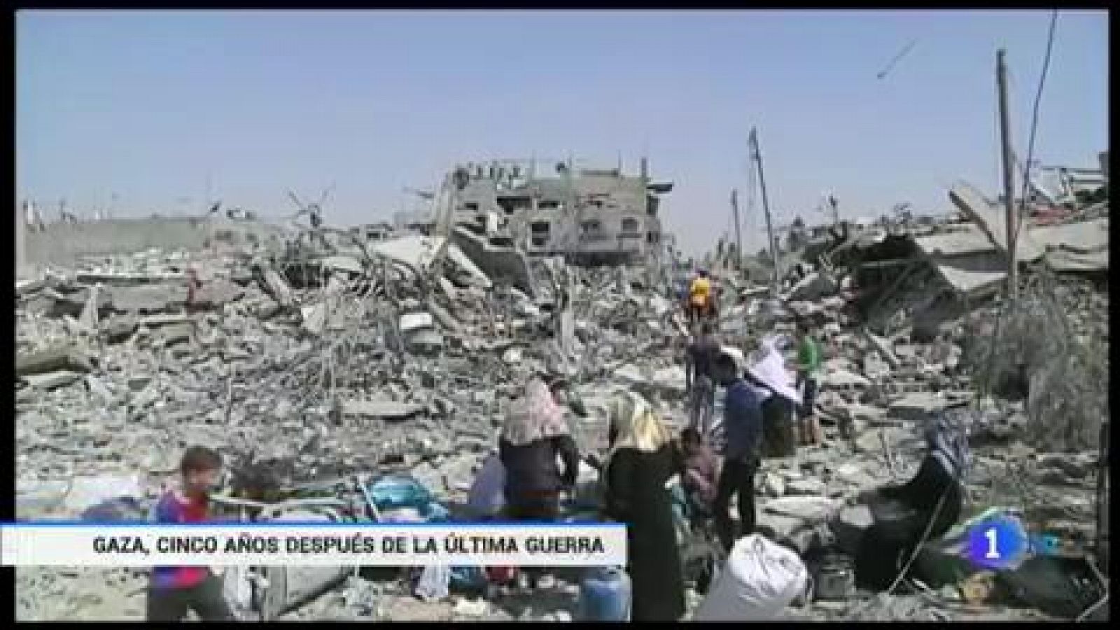 Telediario 1: Sigue el bloqueo y la penuria, cinco años después de la última guerra entre Gaza e Israel | RTVE Play