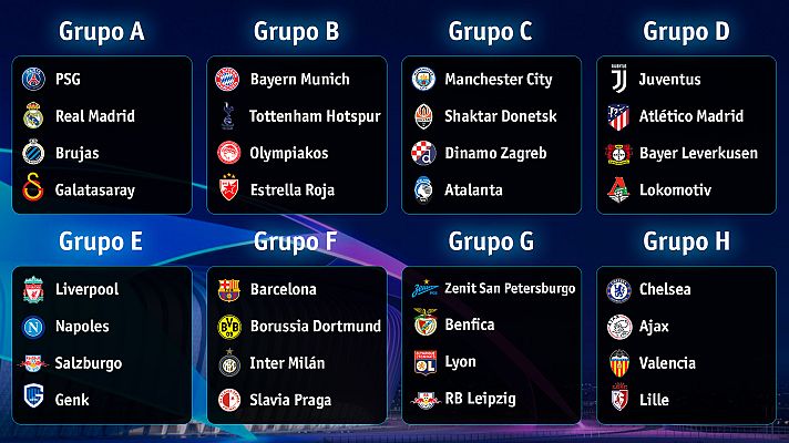  - El Barça, contra Dortmund e Inter; Juve, PSG y Ajax, rivales de Atlético, Madrid y Valencia