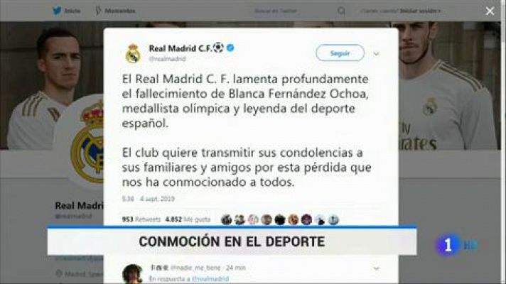Telediario 1 - La sociedad española sus condolencias por el fallecimiento de Blanca Fernández Ochoa