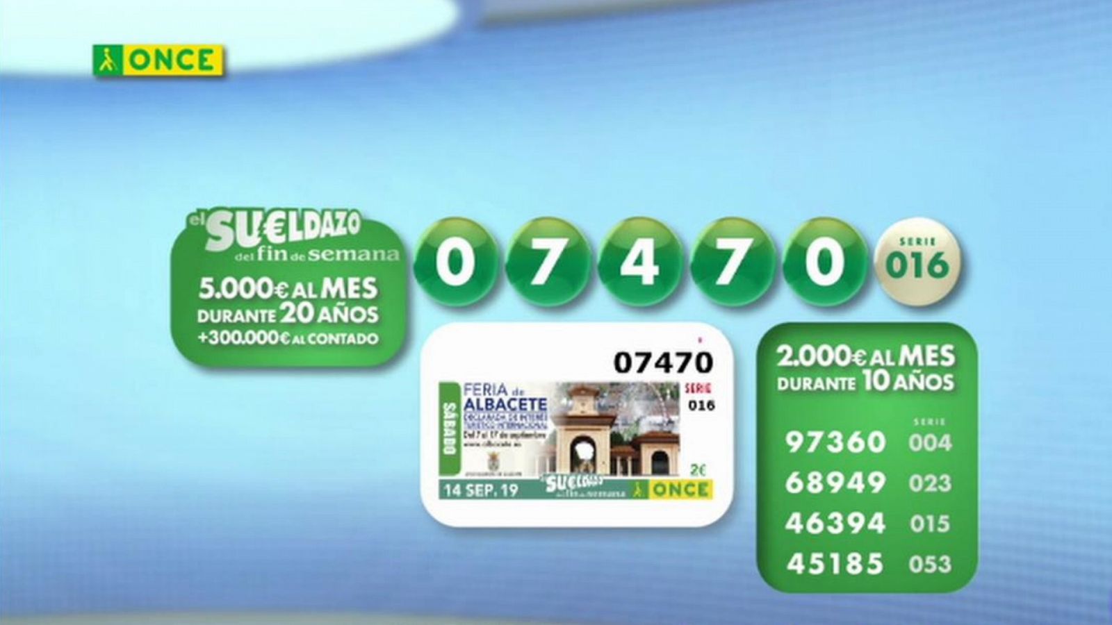 Sorteo ONCE - 14/09/19 - ver ahora