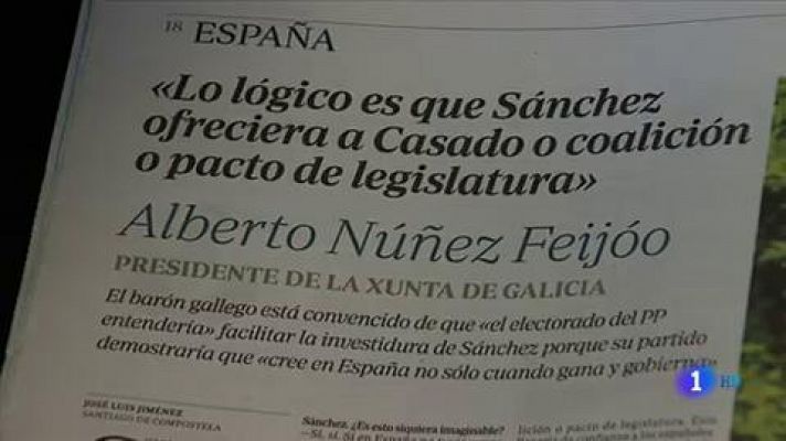 Telediario 1 - Feijóo afirma que "lo lógico" es que Sánchez ofrezca al PP "o coalición o pacto de legislatura"
