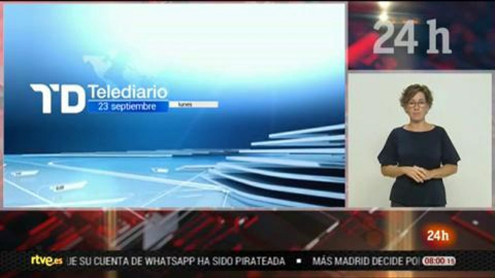 Telediario 1: Telediario - 8 horas - 23/09/19 - Lengua de signos | RTVE Play