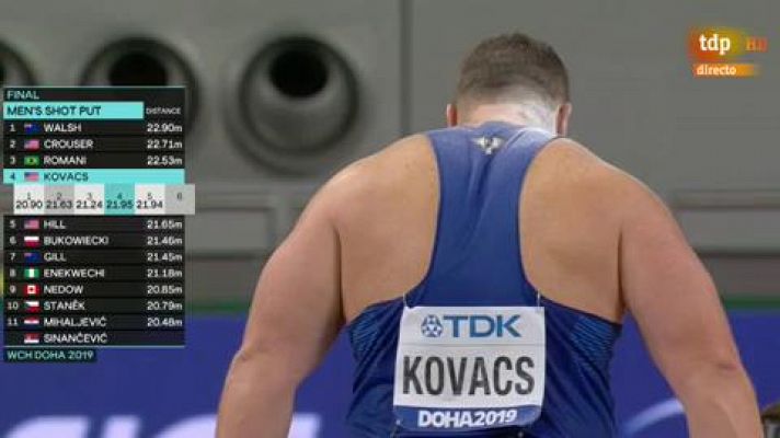 Atletismo - Mundial de Atletismo | Kovacs gana con un lanzamiento de 22,91 metros la mejor final de peso de la historia