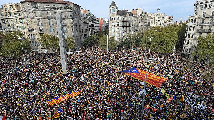 Telediario 1 - Huelga en Cataluña: Sin incidentes en la manifestación que rechaza la sentencia del 'procés'