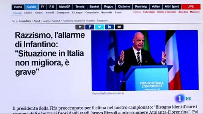 Telediario 1 - Italia no ataja el problema del racismo en el fútbol