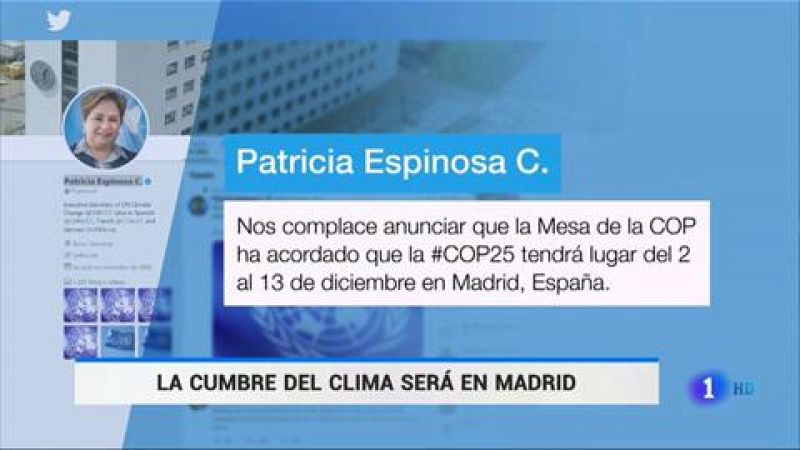 La ONU anuncia que Madrid acogerá la cumbre del clima entre el 2 y el 13 de diciembre