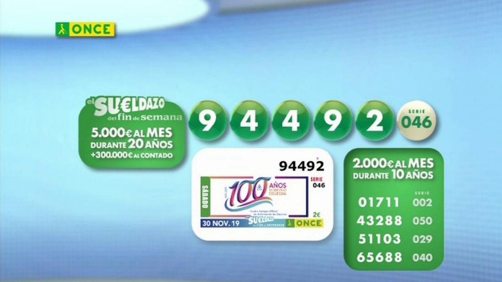 Sorteo ONCE - 30/11/19 - ver ahora